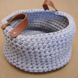 Vide-Poche Géant au Crochet - Gris Lanières Cuir Foncé