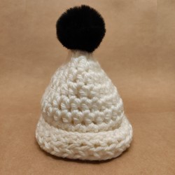 Bonnet Adulte Ecru Pompon Noir