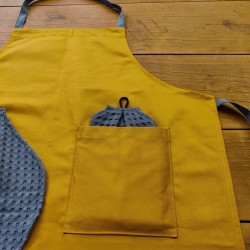 Grand Tablier Avec Essuie-Mains - Moutarde-Gris