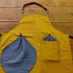 Grand Tablier Avec Essuie-Mains - Moutarde-Gris