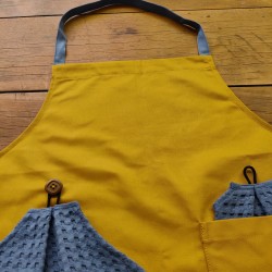 Grand Tablier Avec Essuie-Mains - Moutarde-Gris