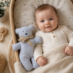 Ourson Rayé Bleu et Blanc